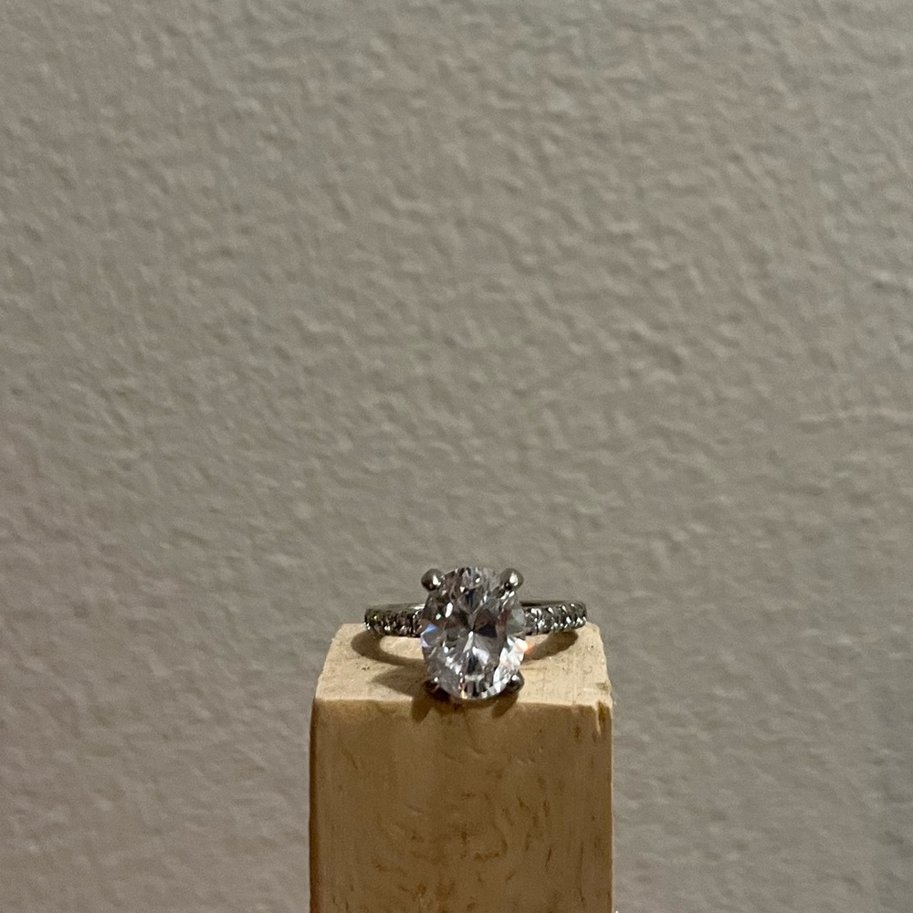 Sterling silver CZ diamond engagement ring.